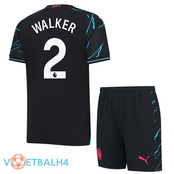 Manchester City (Kyle Walker 2) kinderen derde voetbal jersey blauw zwart 2023/2024