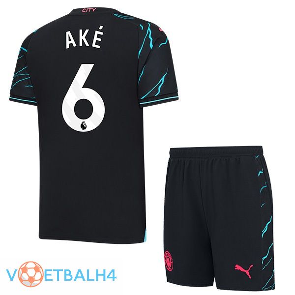 Manchester City (Nathan Ake 6) kinderen derde voetbal jersey blauw zwart 2023/2024