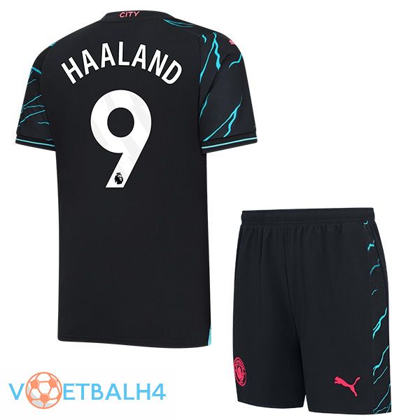 Manchester City (Erling Haaland 9) kinderen derde voetbal jersey blauw zwart 2023/2024