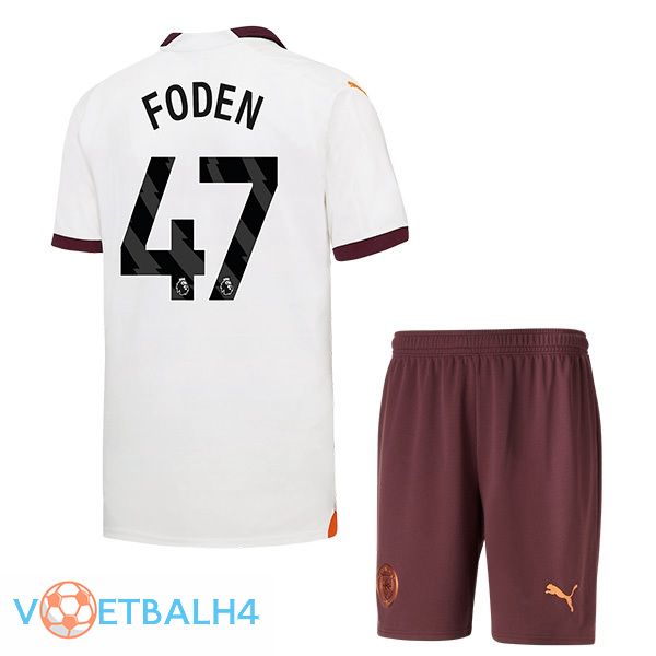 Manchester City (Phil Foden 47) kinderen uit voetbal jersey wit 2023/2024