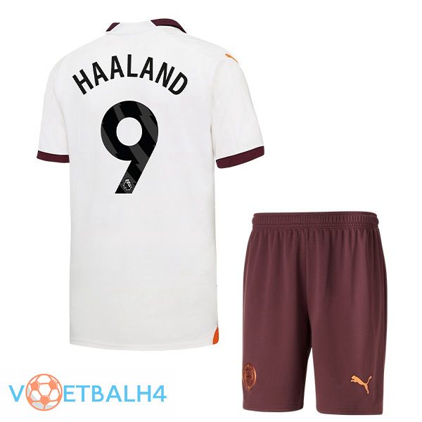 Manchester City (Erling Haaland 9) kinderen uit voetbal jersey wit 2023/2024