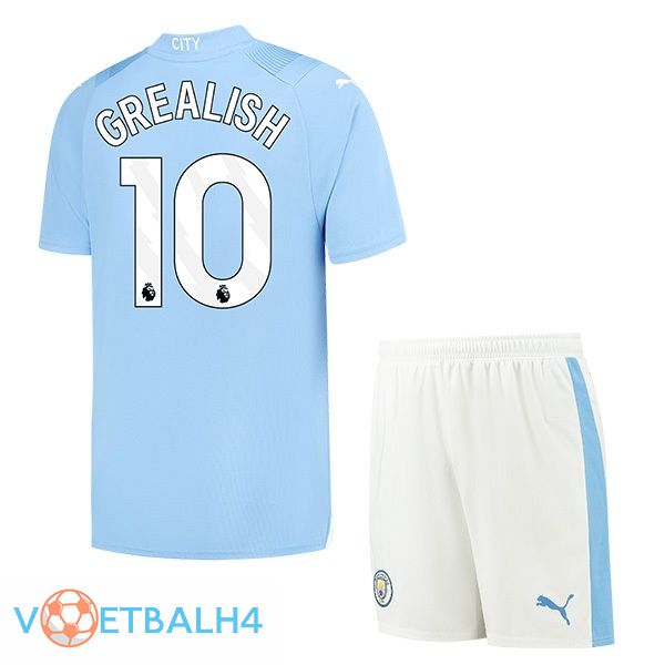 Manchester City (Jack Grealish 10) kinderen thuis voetbal jersey blauw 2023/2024