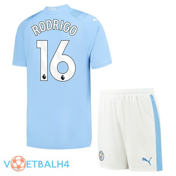 Manchester City (Rodrigo 16) kinderen thuis voetbal jersey blauw 2023/2024