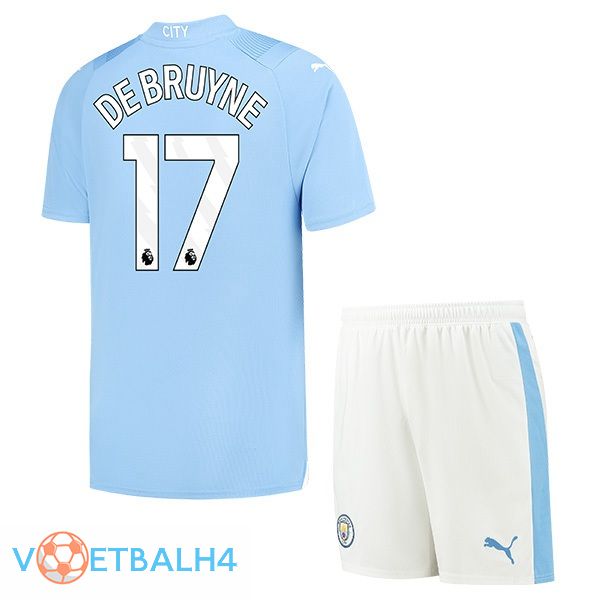 Manchester City (Kevin De Bruyne 17) kinderen thuis voetbal jersey blauw 2023/2024