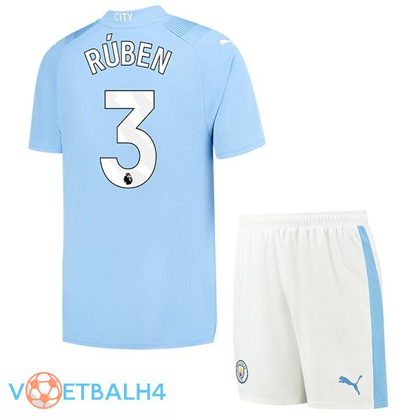 Manchester City (Ruben Dias 3) kinderen thuis voetbal jersey blauw 2023/2024