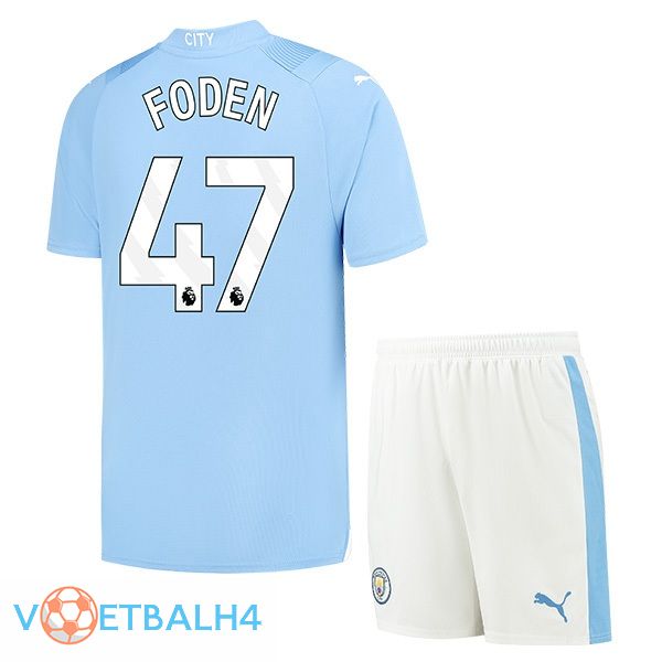 Manchester City (Phil Foden 47) kinderen thuis voetbal jersey blauw 2023/2024