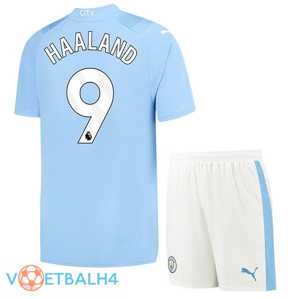 Manchester City (Erling Haaland 9) kinderen thuis voetbal jersey blauw 2023/2024