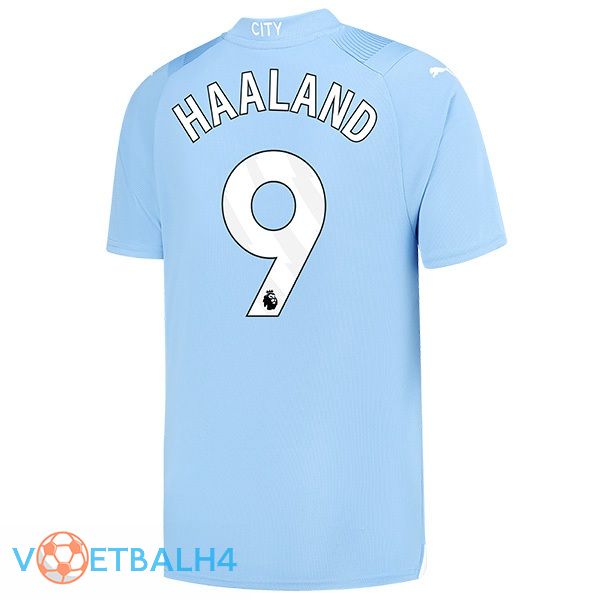 Manchester City (Erling Haaland 9) thuis voetbal jersey blauw 2023/2024