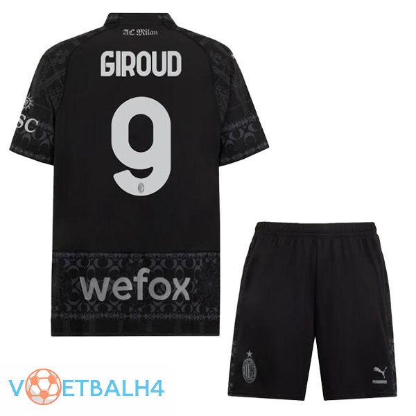 AC Milan (Giroud 9) kinderen voetbal jersey vierde zwart 2023/2024