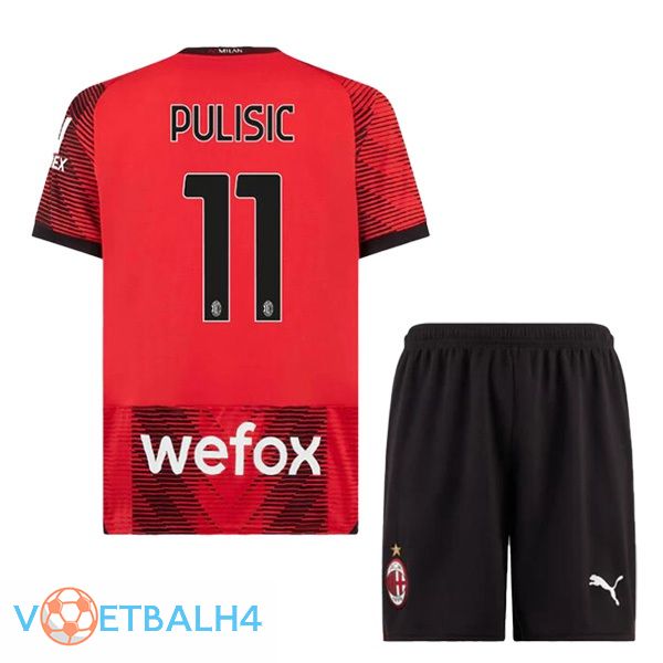 AC Milan (Pulisic 11) kinderen thuis voetbal jersey rood 2023/2024