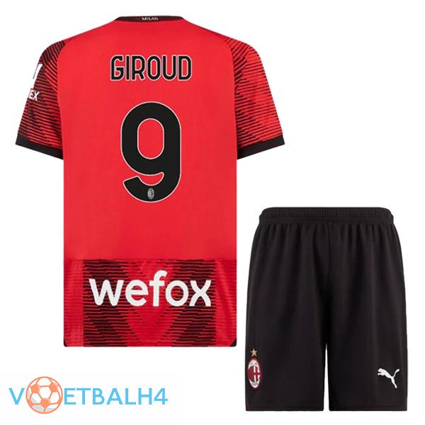 AC Milan (Giroud 9) kinderen thuis voetbal jersey rood 2023/2024