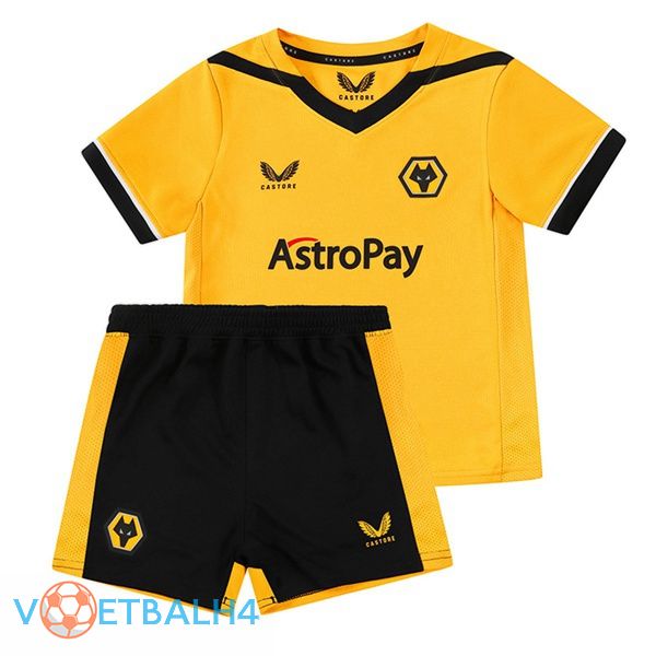 Wolves kinderen voetbal jerseys thuis geel 2022-2023