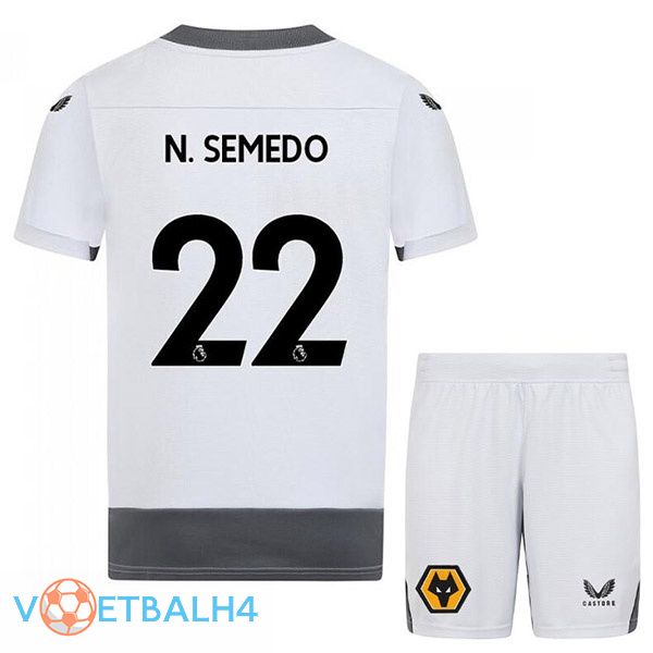 Wolves (N. SEMEDO 22) kinderen voetbal jerseys derde wit grijs 2022-2023