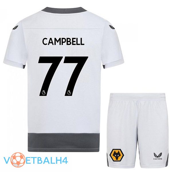 Wolves (CAMPBELL 77) kinderen voetbal jerseys derde wit grijs 2022-2023