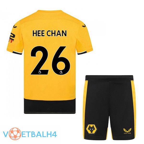 Wolves (HEE CHAN 26) kinderen voetbal jerseys thuis geel 2022-2023