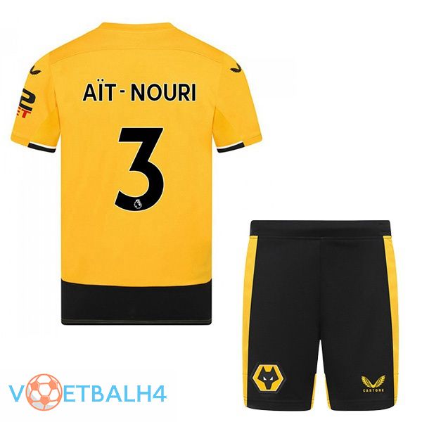 Wolves (AIT-NOURI 3) kinderen voetbal jerseys thuis geel 2022-2023