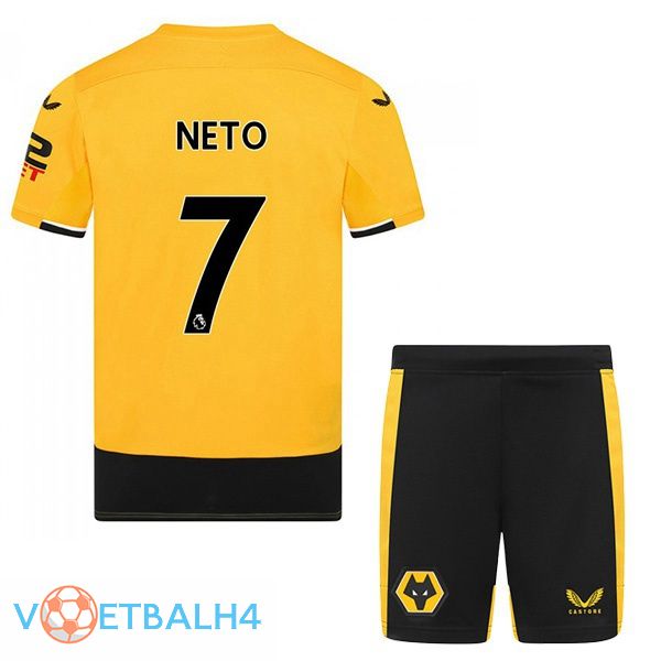 Wolves (NETO 7) kinderen voetbal jerseys thuis geel 2022-2023