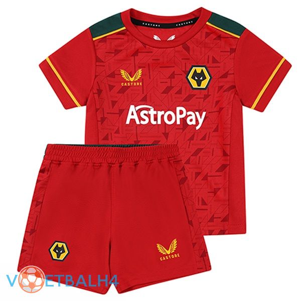 Wolves kinderen voetbal jersey uit rood 2023/2024