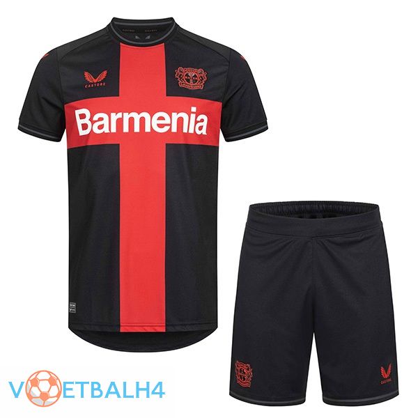 Bayer 04 Leverkusen kinderen voetbal jersey thuis zwart rood 2023/2024