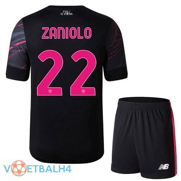 AS Roma (ZANIOLO 22) kinderen voetbal jerseys derde zwart 2022-2023