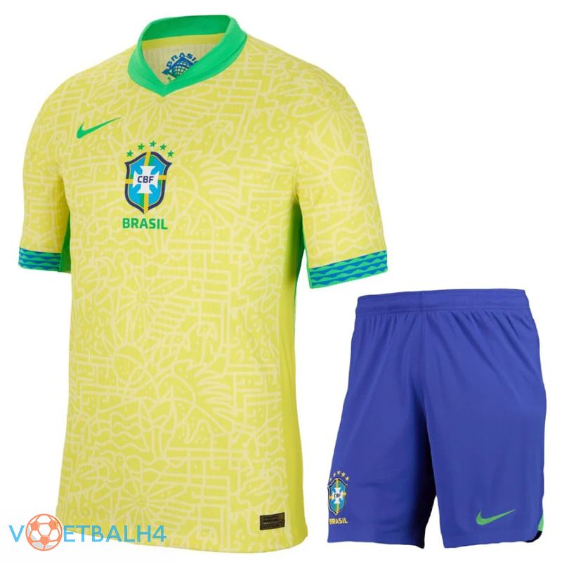 Brazilië thuis voetbal jersey + korte broek Kit 2024/2025