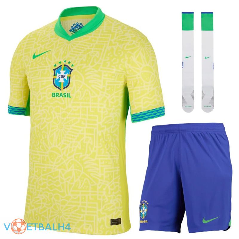 Brazilië thuis voetbal jersey (korte broek + soks) Kit 2024/2025