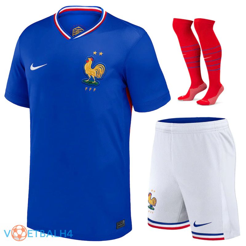 Frankrijk thuis voetbal jersey (korte broek + soks) Kit 2024/2025