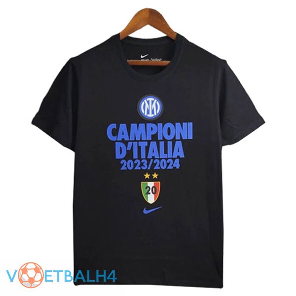 Inter Milan voetbal jersey T-Shirt Kampioen zwart 2023/2024