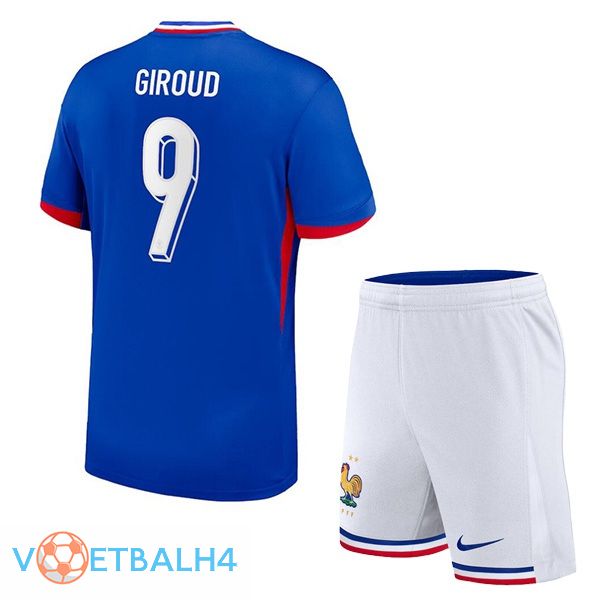 Frankrijk (Giroud 9) kinderen thuis voetbal jersey blauw 2024/2025