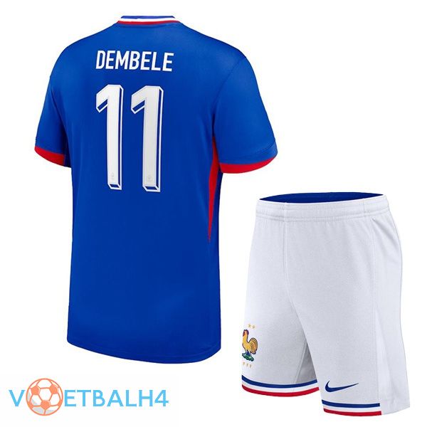 Frankrijk (DEMBELE 11) kinderen thuis voetbal jersey blauw 2024/2025