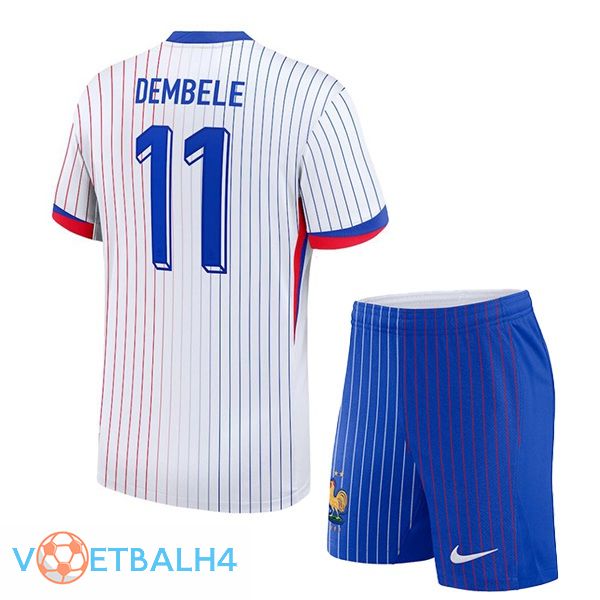 Frankrijk (DEMBELE 11) kinderen uit voetbal jersey wit 2024/2025