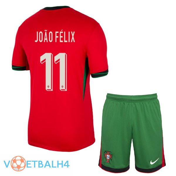 Portugal (JOÃO FÉLIX 11) kinderen thuis voetbal jersey rood 2024/2025