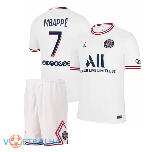 Jordan PSG (Mbappé 7) kinderen vierde jerseys wit 2021-2022