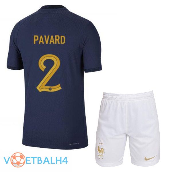 Frankrijk (PAVARD 2) kinderen voetbal jerseys thuis blauw koninklijk wereldbeker 2022