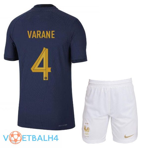 Frankrijk (VARANE 4) kinderen voetbal jerseys thuis blauw koninklijk wereldbeker 2022