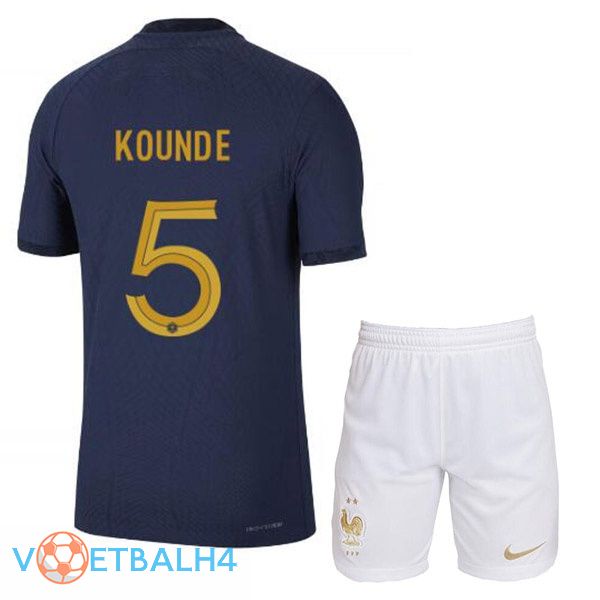 Frankrijk (KOUNDe 5) kinderen voetbal jerseys thuis blauw koninklijk wereldbeker 2022