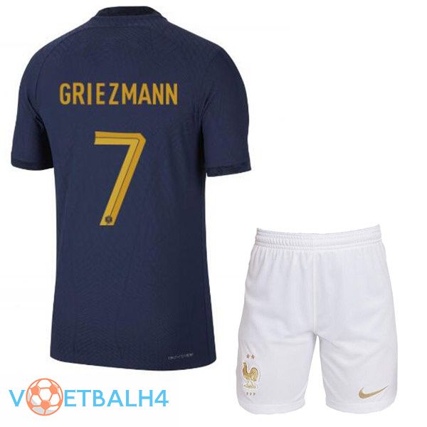 Frankrijk (GRIEZMANN 7) kinderen voetbal jerseys thuis blauw koninklijk wereldbeker 2022