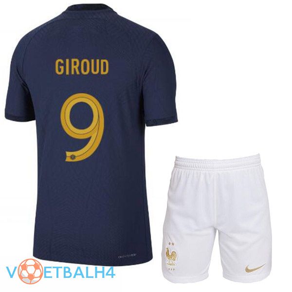 Frankrijk (GIROUD 9) kinderen voetbal jerseys thuis blauw koninklijk wereldbeker 2022