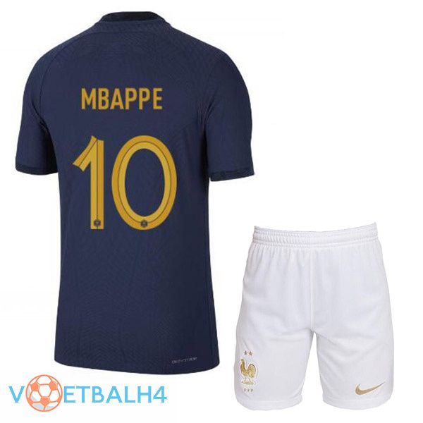 Frankrijk (MBAPPE 10) kinderen voetbal jerseys thuis blauw koninklijk wereldbeker 2022