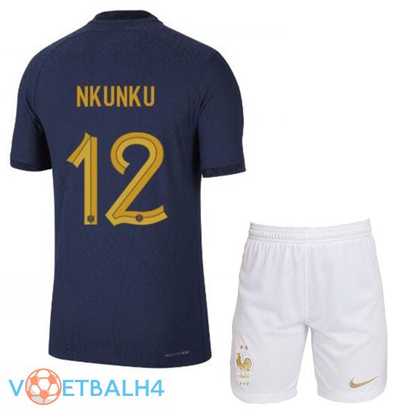 Frankrijk (NKUNKU 12) kinderen voetbal jerseys thuis blauw koninklijk wereldbeker 2022