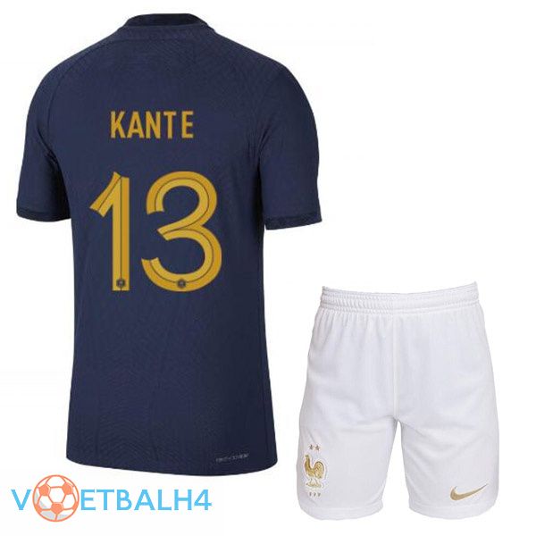 Frankrijk (KANTE 13) kinderen voetbal jerseys thuis blauw koninklijk wereldbeker 2022