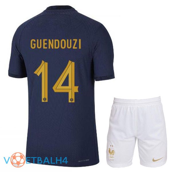 Frankrijk (GUENDOUZI 14) kinderen voetbal jerseys thuis blauw koninklijk wereldbeker 2022