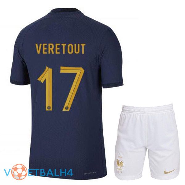 Frankrijk (VERETOUT 17) kinderen voetbal jerseys thuis blauw koninklijk wereldbeker 2022