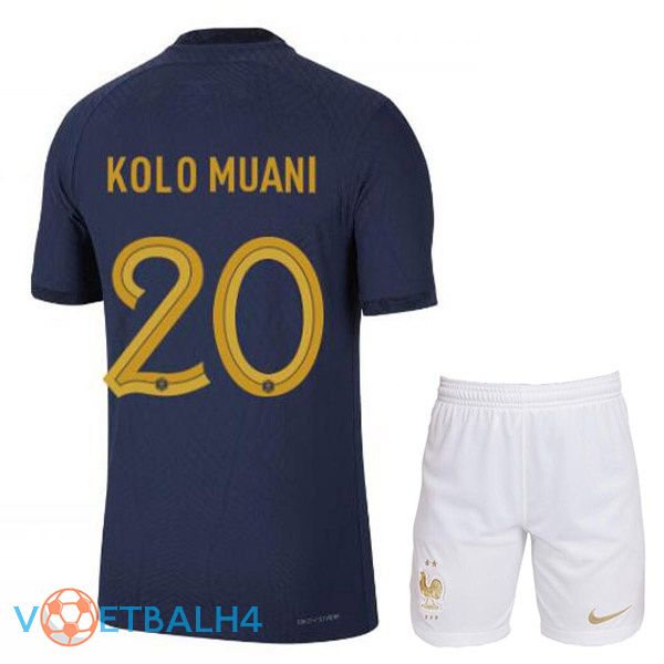 Frankrijk (KOLO MUANI 20) kinderen voetbal jerseys thuis blauw koninklijk wereldbeker 2022