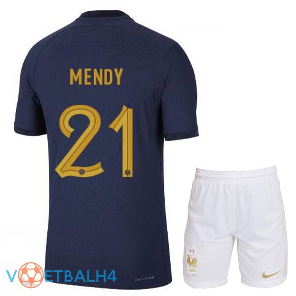 Frankrijk (MENDY 21) kinderen voetbal jerseys thuis blauw koninklijk wereldbeker 2022