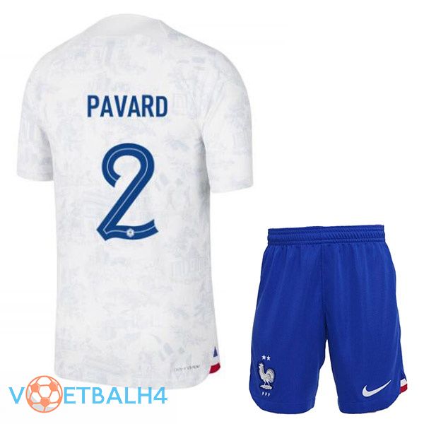 Frankrijk (PAVARD 2) kinderen voetbal jerseys uit wit wereldbeker 2022