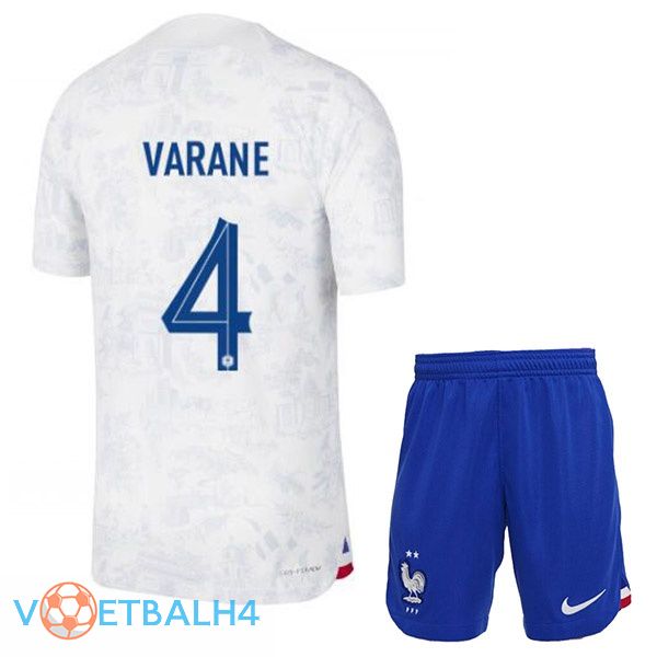 Frankrijk (VARANE 4) kinderen voetbal jerseys uit wit wereldbeker 2022