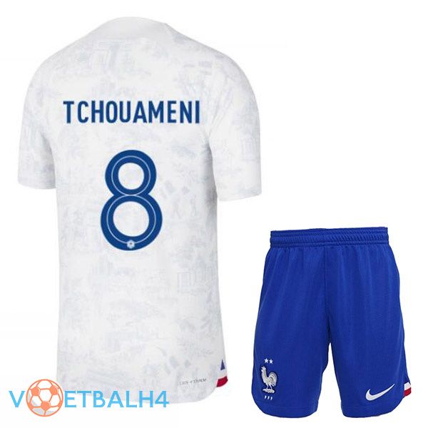 Frankrijk (TCHOUAMENI 8) kinderen voetbal jerseys uit wit wereldbeker 2022