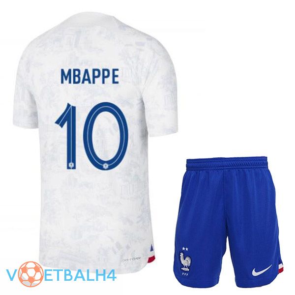 Frankrijk (MBAPPE 10) kinderen voetbal jerseys uit wit wereldbeker 2022