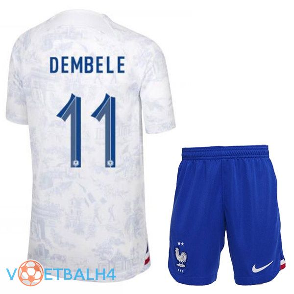 Frankrijk (DEMBELE 11) kinderen voetbal jerseys uit wit wereldbeker 2022